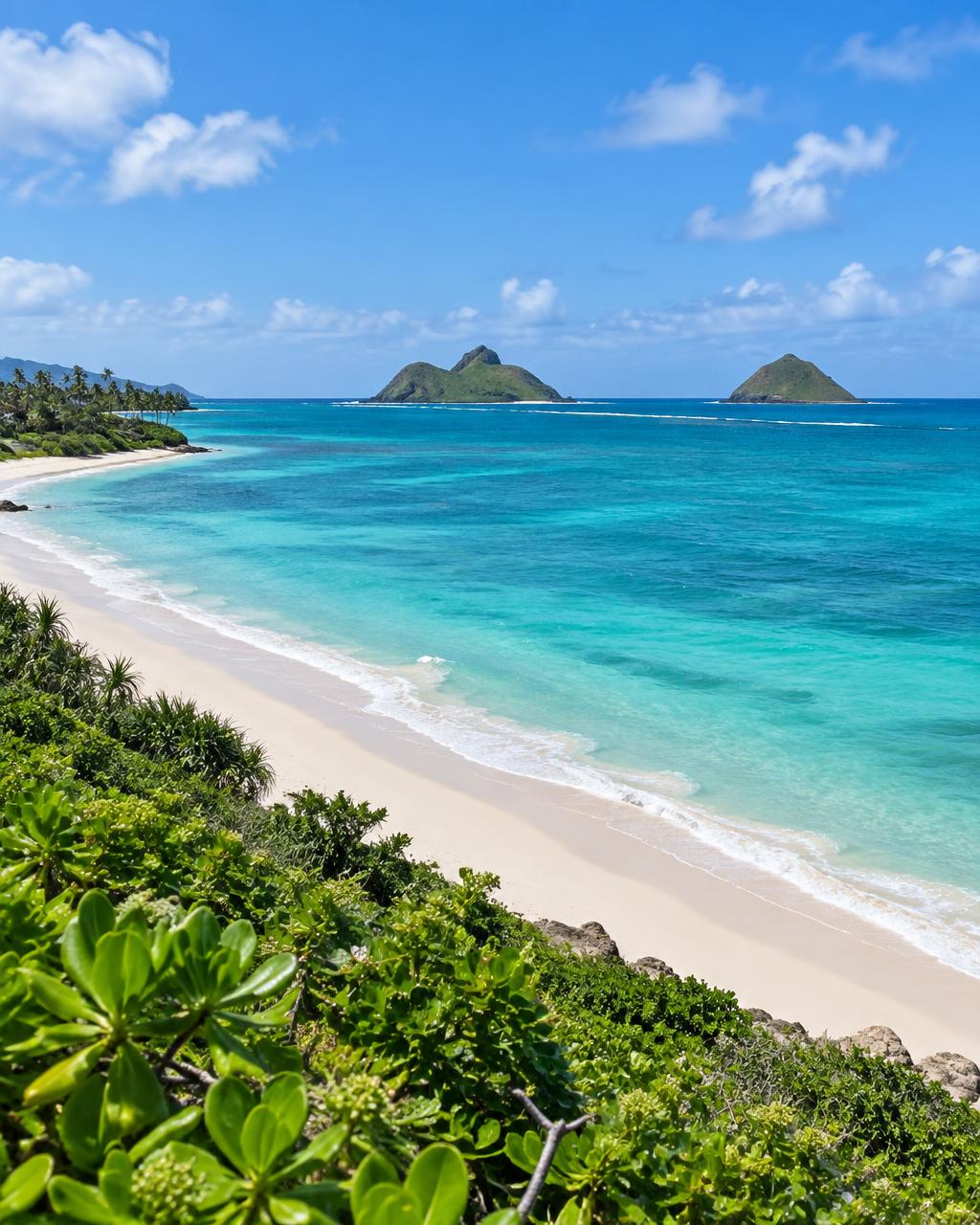 Oʻahu’s windward beach and the Mokulua islands offshore